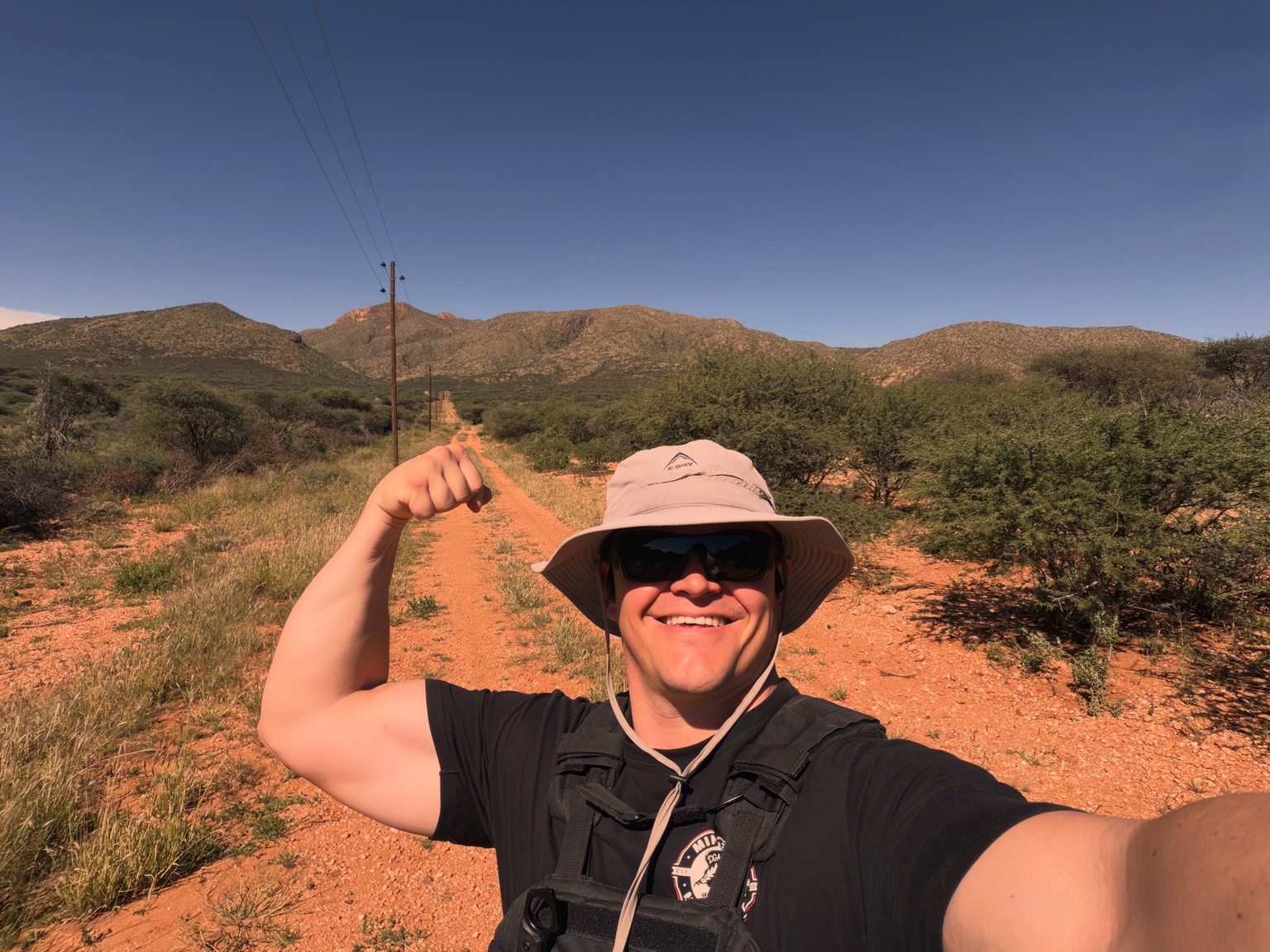 Francois hiking on a Namibian dirt road